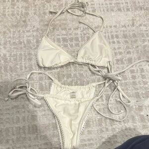 Chic White Bikini Set with Lace Accents